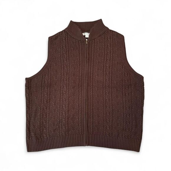 NWT Pendleton Plus Women’s 3X Brown Cable Knit 100% Cotton Zip Vest Sleeveless - Picture 1 of 5